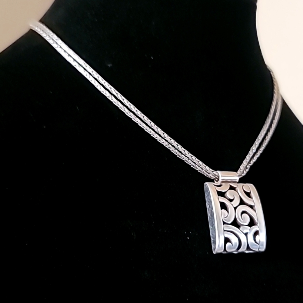 Vintage Brighton Silver Plated Rectangular Filigr… - image 3